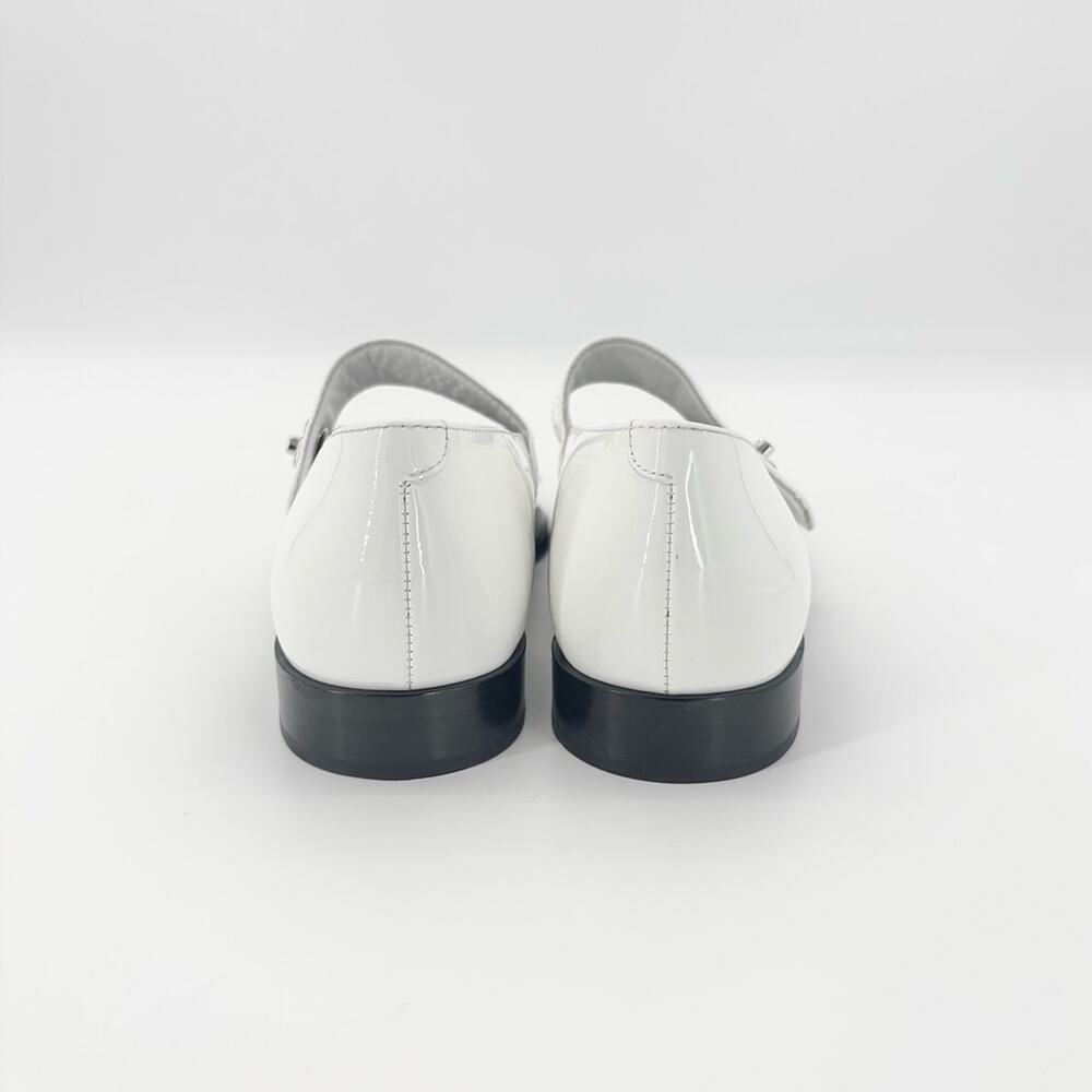 Chanel CC Logo Turnlock Calfskin Patent Leather Cap Toe Maryjane Flats Shoes 37 - Picture 5 of 13
